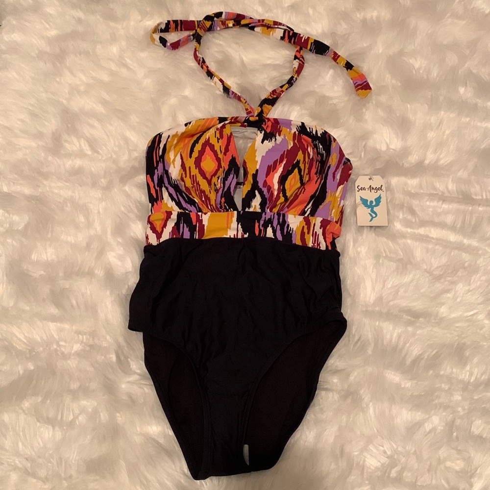New Sea Angel Halter Cut Out One Piece Swimsuit Bathing-Suit Size XS
